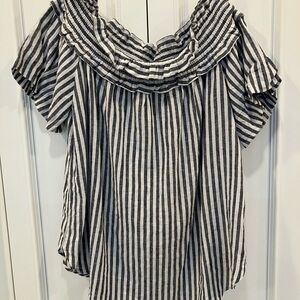Tommy Hilfiger Gray and White Striped Blouse